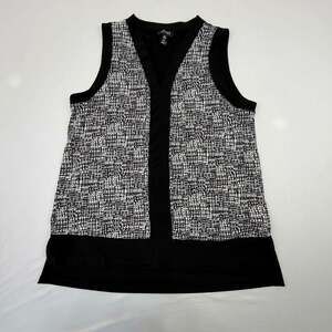 Jones New York Women's Black and White Geometric Print Sleeveless V-Neck Tunic T